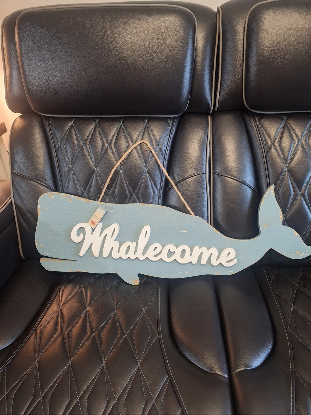 Whale-shaped "Whalecome" Wall Sign - Light Blue